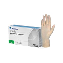 Medicom Vitals Vinyl Gloves Powder Free Clear Large Pack of 100